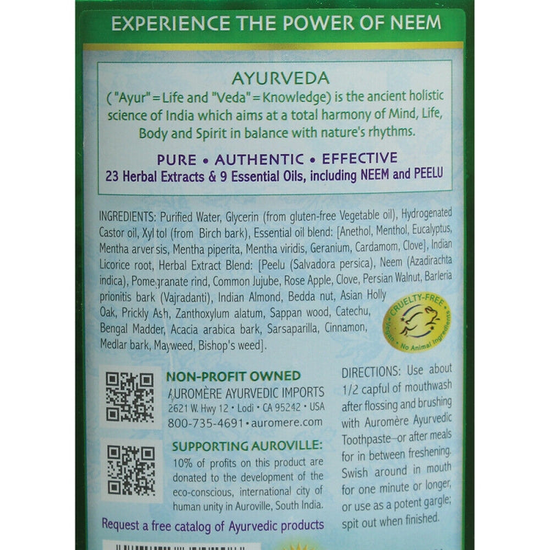 Enjuague Bucal Ayurveda 23 extractos de hierbas y 8 aceites esenciales,Neem y Peelu