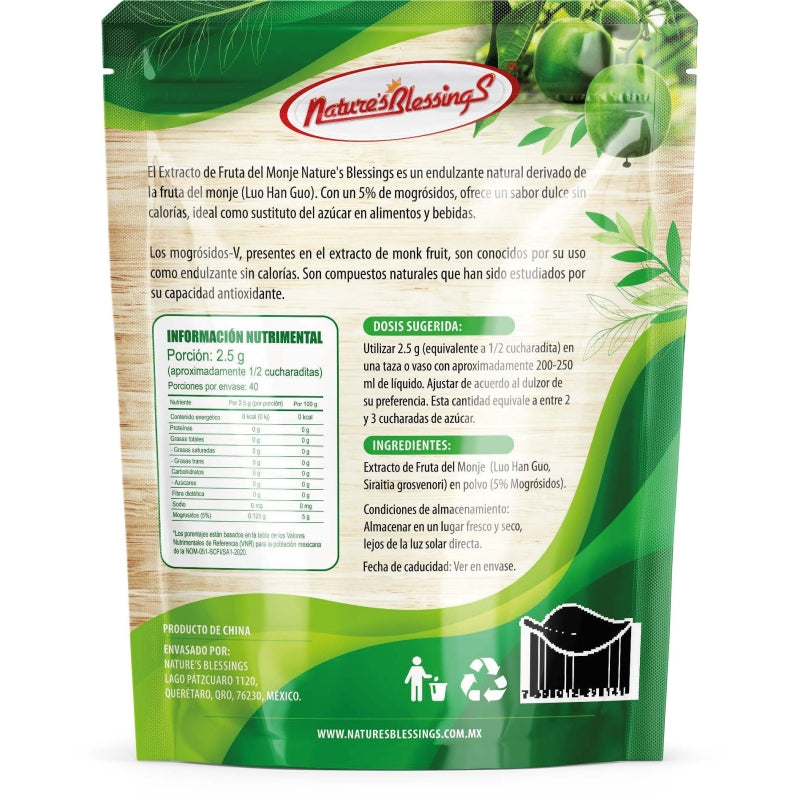 Extracto Puro de Monk Fruit 5% 100g | Endulza 18x más que el azúcar