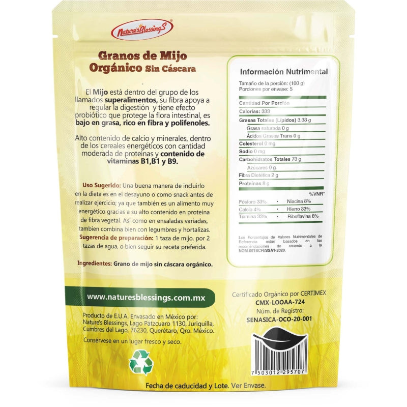 Granos de Mijo amarillo Orgánico Sin Cascara 500g
