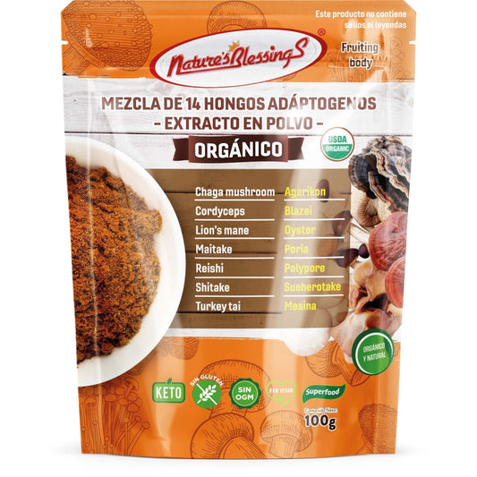 Mezcla de 14 Hongos Adaptógenos Orgánicos extracto en polvo100g