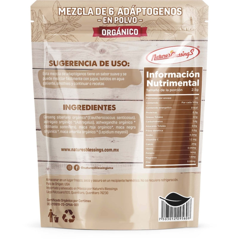 Mezcla de 6 Adaptógenos Orgánicos 100g
