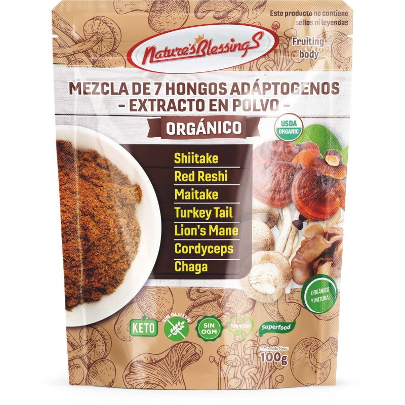 Mezcla de 7 Hongos Adaptógenos Orgánicos extracto en polvo 100g