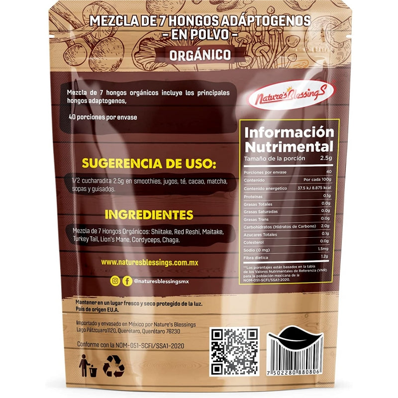 Mezcla de 7 Hongos Adaptógenos Orgánicos extracto en polvo 100g