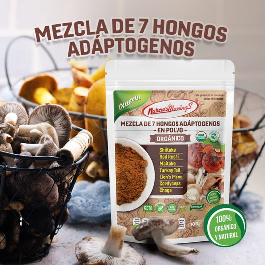 Mezcla de 7 Hongos Adaptógenos Orgánicos extracto en polvo 100g