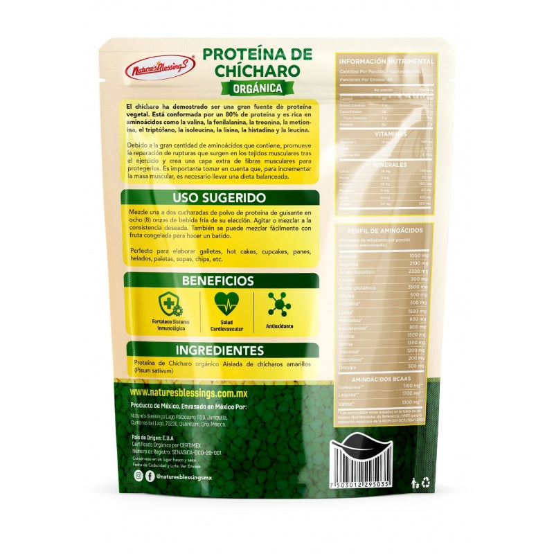 Proteina Aislada de Chicharo amarillo Orgánico 80% 450g