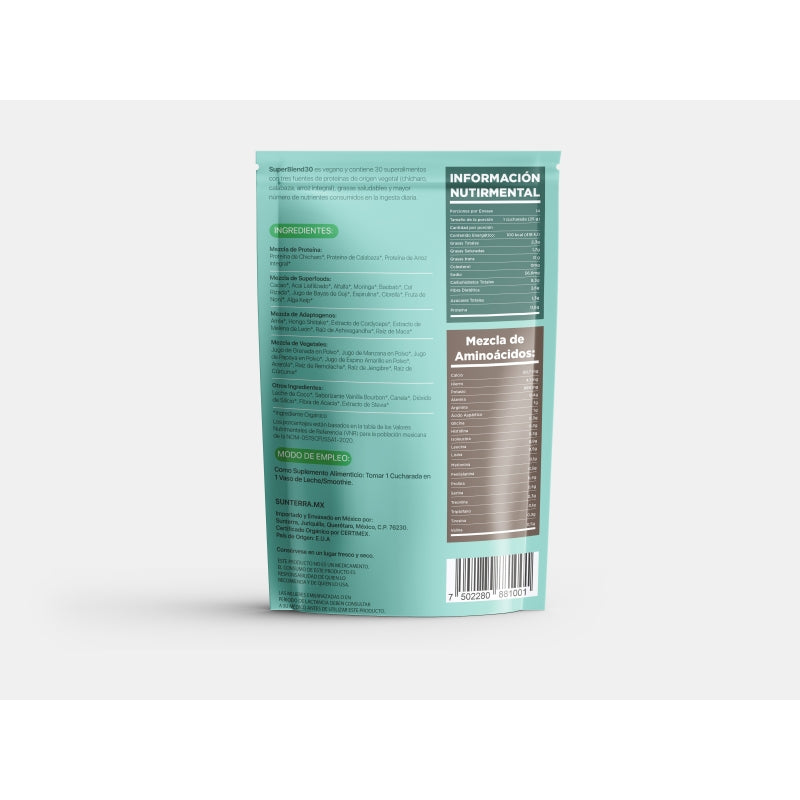 Mezcla de 30 Superfoods, Adaptógenos y Probióticos,proteína, Orgánica , Sabor Chocolate Cremoso,350g