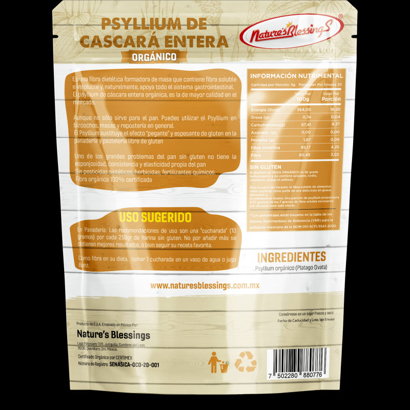 Psyllium Husk entero puro Organico Pantago 200g