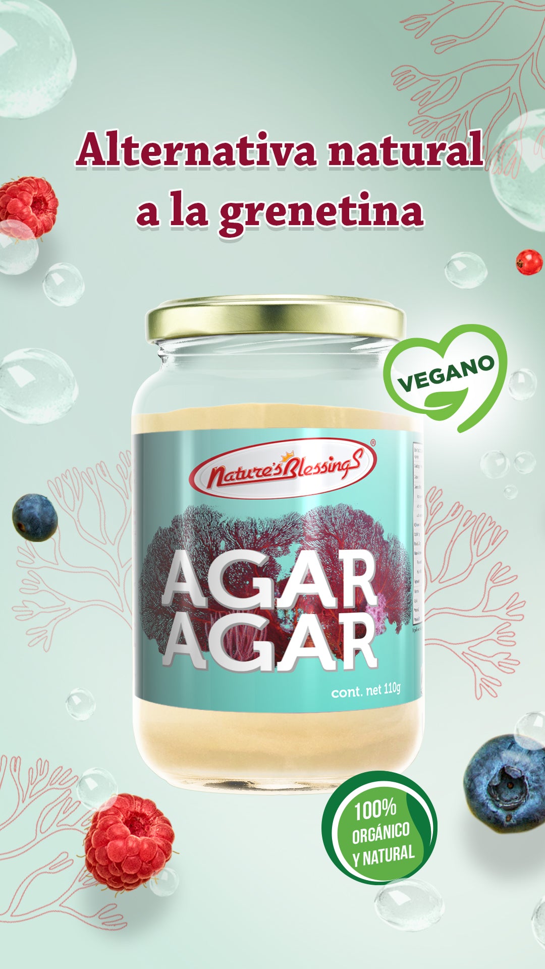 Agar Agar en Polvo Puro de Alga 110g