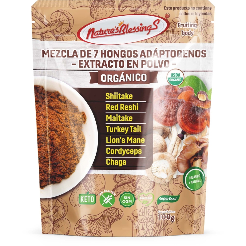 Mezcla de 7 Hongos Adaptógenos Orgánicos extracto en polvo 100g